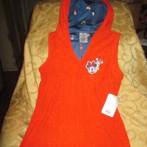 Disney Store Minnie Mouse red Terry girls hooded ice cream swim cover up 7/8 NEW
